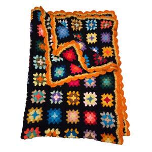 Granny Square Crochet Multicolor Blanket Throw Afghan Colorful Handmade 58"x43"